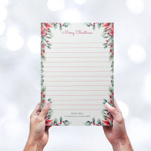 Papel Timbrado Vintage Elegant Foliage Greenery Holly Natal