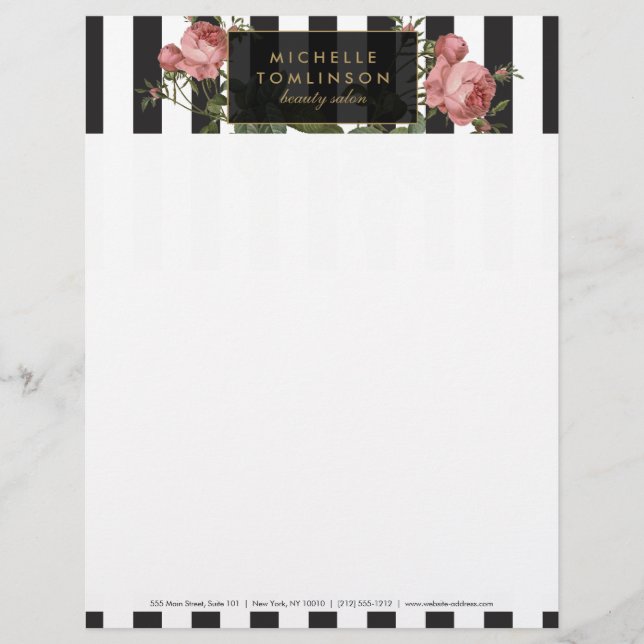 Papel Timbrado Vintage Floral Strike Salon Letterhead (Frente)
