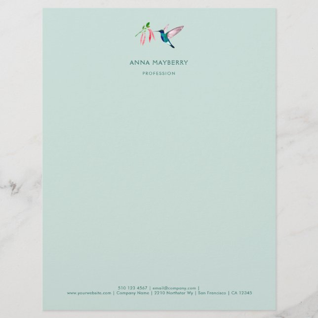 Papel Timbrado Violetear Hummingbird Letterhead (Frente)