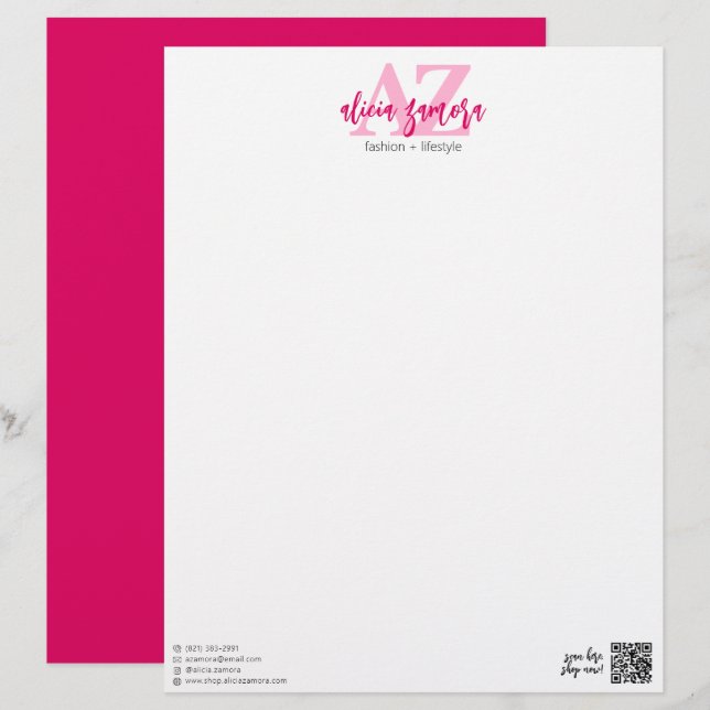 Papel Timbrado Viva Moderna Magenta Magenta - Na moda de Quic Bra (Frente/Verso)