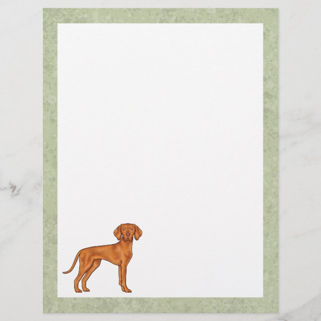 Papel Timbrado Vizsla Cachorro Cortante Húngaro Desenho Verde (Frente)