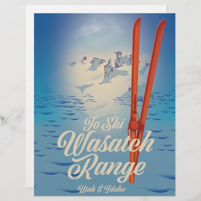 Papel Timbrado Wasatch Range Utah & Idaho Ski poster (Frente/Verso)