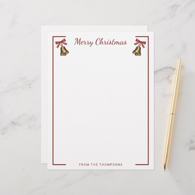 Papel Timbrado Watercolor Christmas Bells With Custom Text (Frente/Verso In Situ)