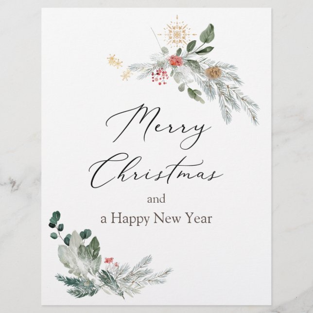 Papel Timbrado Watercolor Christmas Greenery Letterhead (Frente)