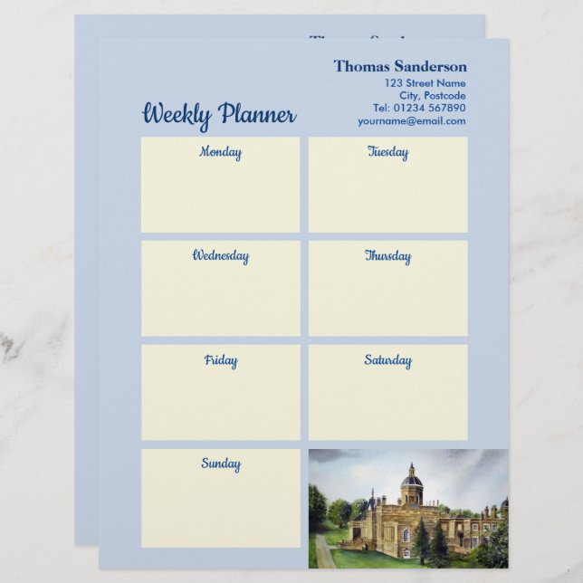 Papel Timbrado Weekly Planner Castle Howard Yorkshire Inglaterra (Frente/Verso)