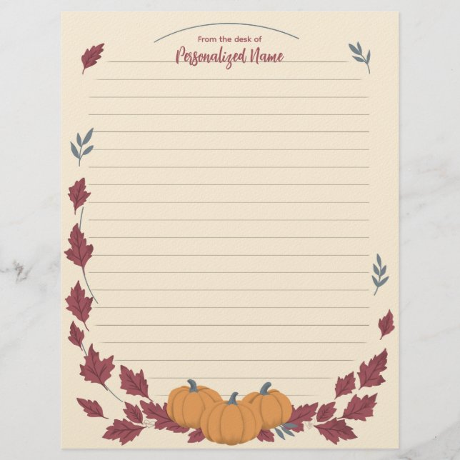 Papel Timbrado Whispers Of Fall Lined Letterhead (Frente)