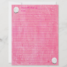Papel Timbrado White Rose on Lined Pink Stationery