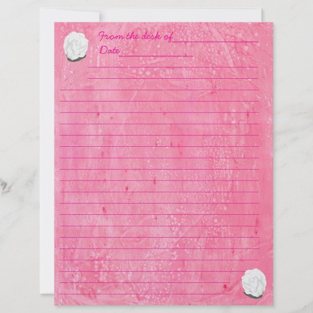 Papel Timbrado White Rose on Lined Pink Stationery (Frente)