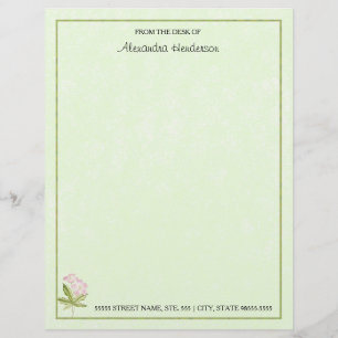 Papel Timbrado Wildflower verde cor-de-rosa bonito da aguarela