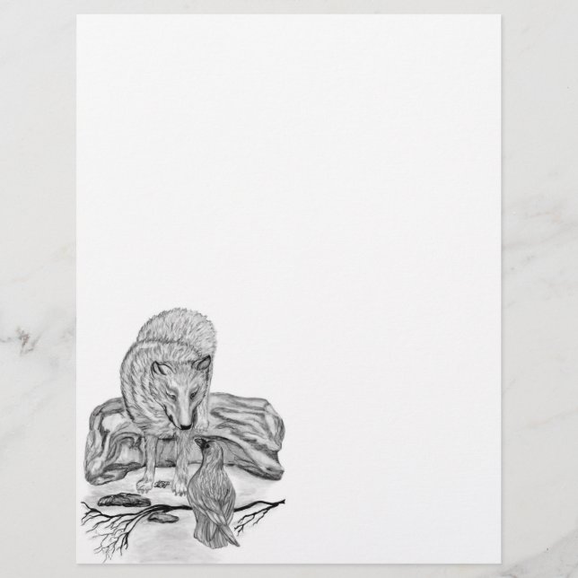 Papel Timbrado Wolf e Raven design preto e branco (Frente)