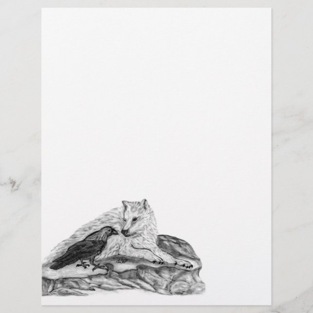 Papel Timbrado Wolf e Raven design preto e branco (Frente)