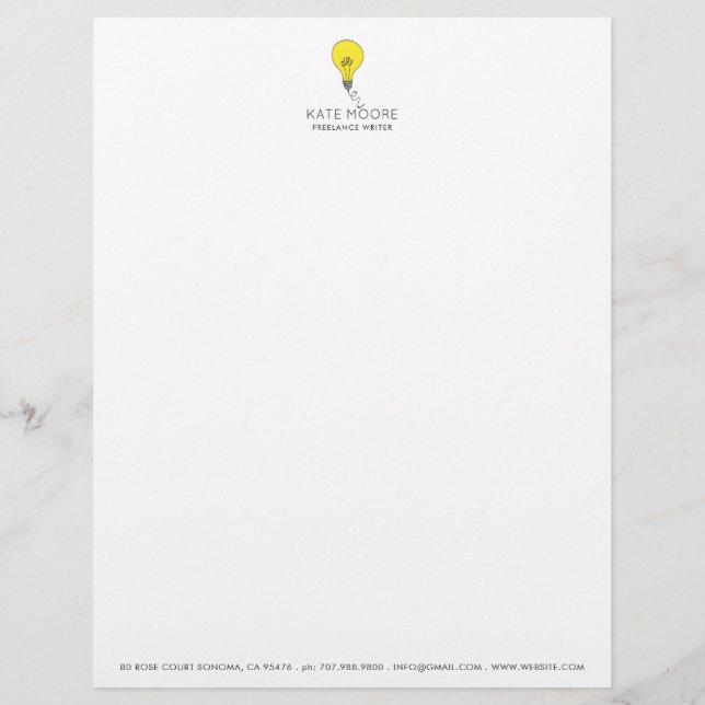 Papel Timbrado Writer Light Bulb Idea Business Letterhead (Frente)