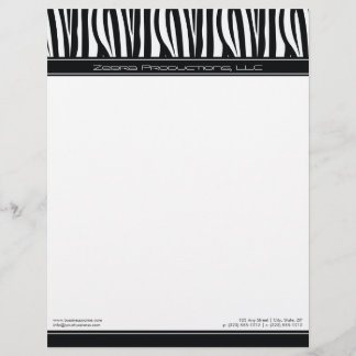 Papel Timbrado Zany Zebra Black Personalizado Designer Letterhead