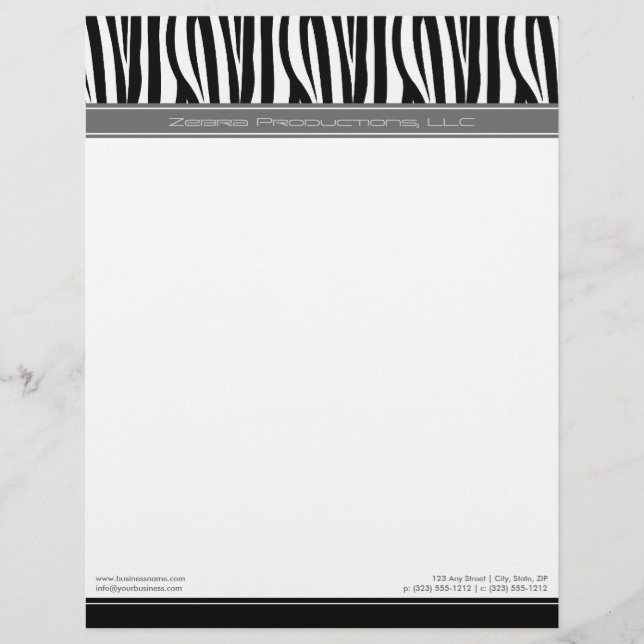 Papel Timbrado Zany Zebra - Cinza personalizada - Ponta (Frente)