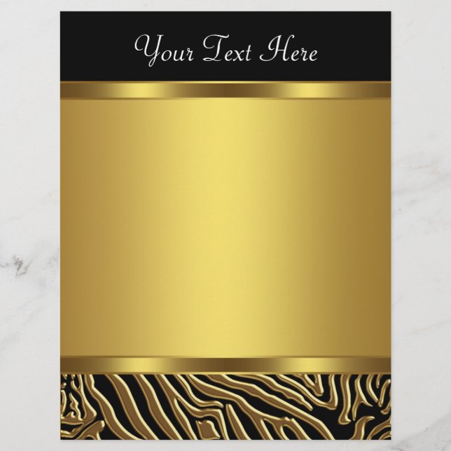 Papel Timbrado Zebra Dourado Preto Elegante (Frente)