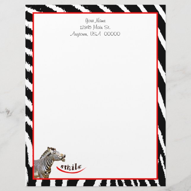 Papel Timbrado Zebra Sorri Black/White/Red Stripes (Frente)