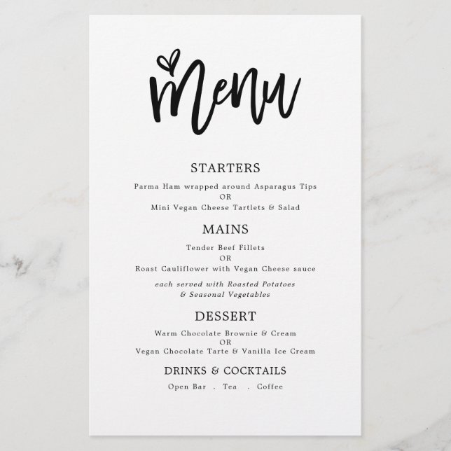 PAPEL | Trendy Artsy Script Apenas Menu Wedding (Frente)