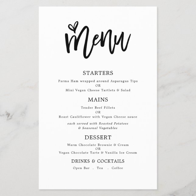 PAPEL | Trendy Artsy Script Apenas Menu Wedding (Frente)