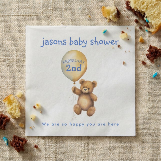 Papel Urso de pelúcia com guardanapo de chá de fraldas d (Teddy bear with balloon baby shower napkin)