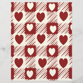 Papel Xadrez Creme e Vermelho com Corações