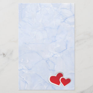 Papelaria 2 Corações de Papel Vermelho no Mármaco Azul Ic