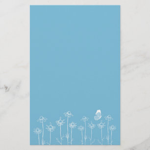 Papelaria A camomila branca da borboleta floresce o desenho