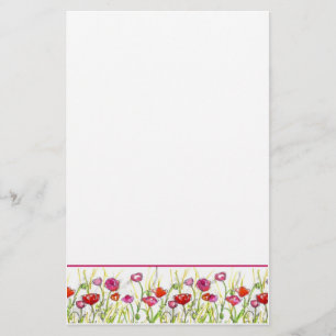 Papelaria A papoila vermelha floresce flores da aguarela