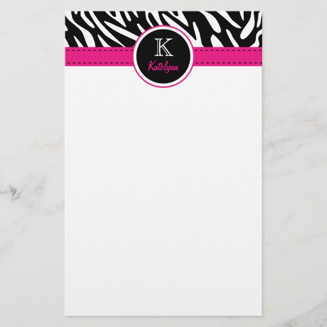Papelaria A zebra na moda listra o papel de carta (Frente)