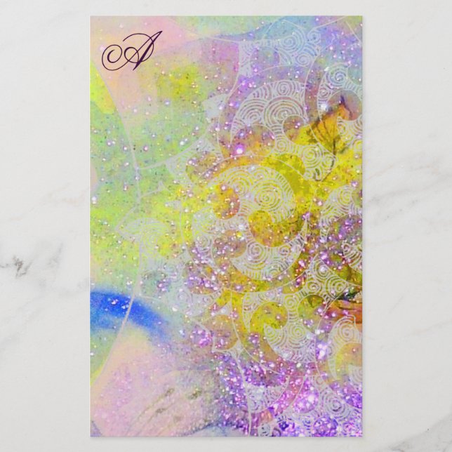 PAPELARIA ABSTRATO AMARELO MONOGRAMA FLORAL DE RODAS (Frente)