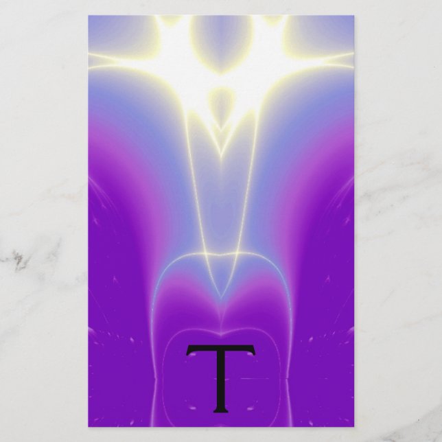 PAPELARIA ABSTRATO PURPLE BLUE WHITE LIGHT WAVES MONOGRAM (Frente)