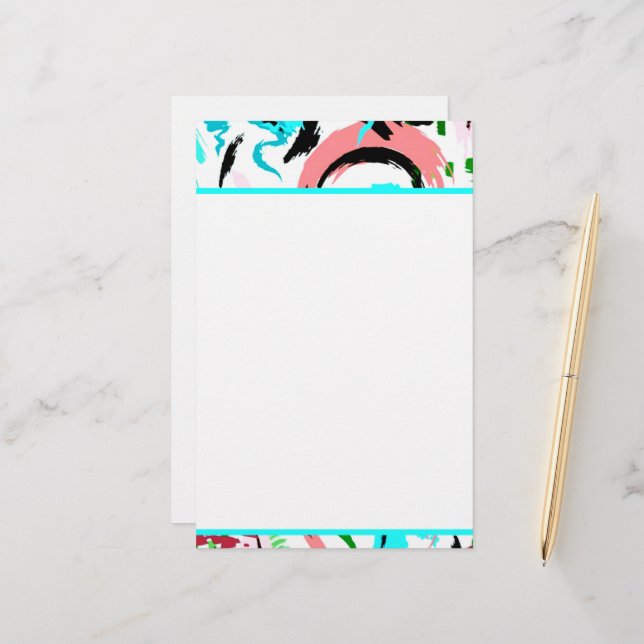 Papelaria Abstrato rosa e aqua (Frente/Verso In Situ)