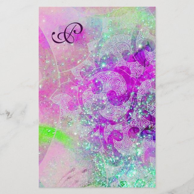 Papelaria ABSTRATO WAVES Azul,Monograma de Casamento Rosa Pú (Frente)