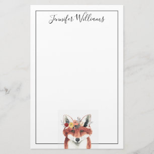 Papelaria Adicione seu nome Floresta da Coroa Flor Fox