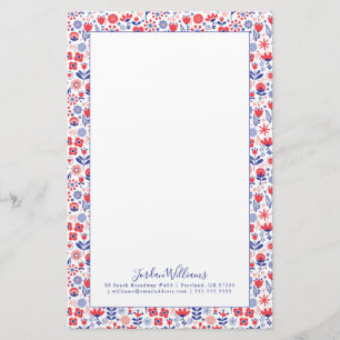Papelaria Adicione seu teste padrão floral azul & coral
