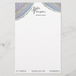 Papelaria Agate de Geodo Dourado Moderno - Papel de Carta