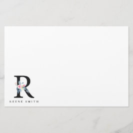 PAPELARIA ALFABETES FLORAIS AZUIS SUAVES LETRA R