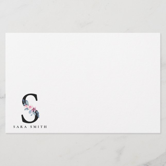 PAPELARIA ALFABETES FLORAIS AZUIS SUAVES LETRA S (Frente)