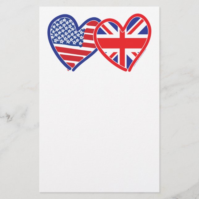Papelaria American Flag Union Jack Flag Hearts (Frente)