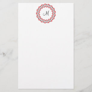 Papelaria Anel de flor vermelha Monograma personalizado inic