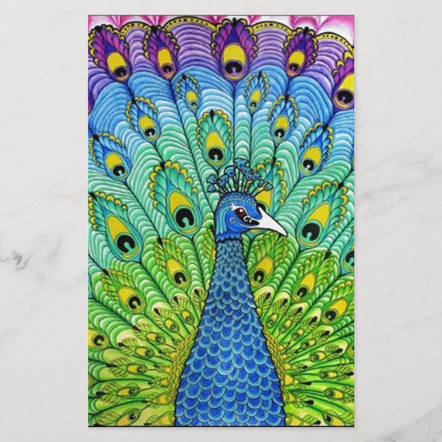 Papelaria Animação de pássaros-pavão (Frente)