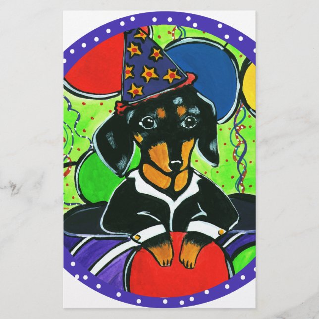 Papelaria Aniversário Fofo de Dachshund (Frente)