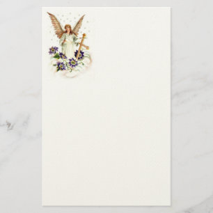 Papelaria Anjo Com Cruz E Flores De Clematite