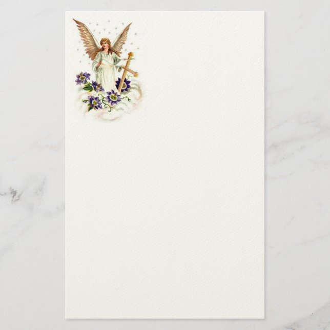 Papelaria Anjo Com Cruz E Flores De Clematite (Frente)