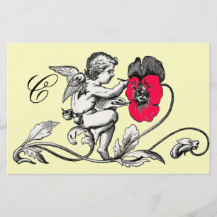 PAPELARIA ANJO PINTANDO UM MONOGRAMA DE FLOR ROSA
