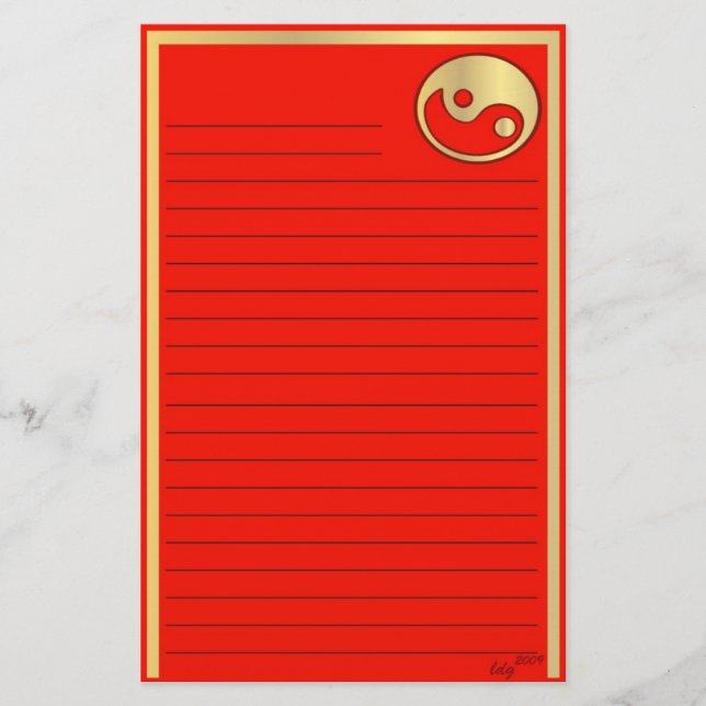 Papelaria Ano novo chinês vermelho Dourado de Yin Yang (Frente)