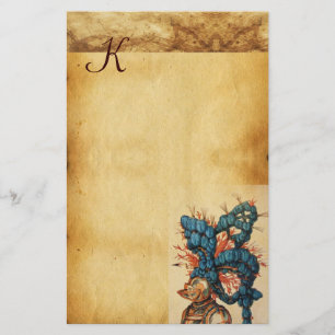 PAPELARIA ANTIQUE KNIGHT HELMET COM PENAS AZUIS VERMELHAS