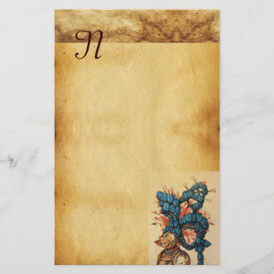 PAPELARIA ANTÍQUIO KNIGHT HELMET COM PENAS AZUIS VERMELHAS