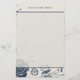 Papelaria Aquarela Floral Azul Marinho com Nome