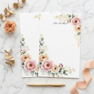 Papelaria Aquarela Rosa Bege e Creme Borda de Peônia