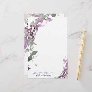 Papelaria Aquarela roxa floral personalizada